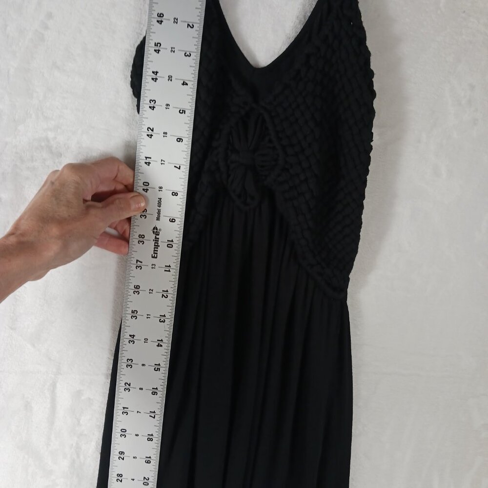 Soma, Black Maxi Halter Dress, Crochet Bodice, Smocked Back, Super Soft, XS Boho - Picture 11 of 12